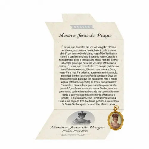Cartão Personalizado + Medalhinha Meninos Jesus de Praga
