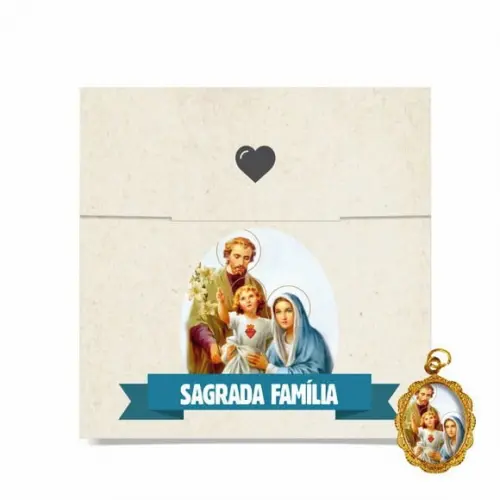 Cartão personalizado + medalhinha Sagrada Família