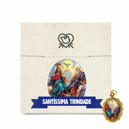 Cartão Personalizado + Medalhinha Santíssima Trindade