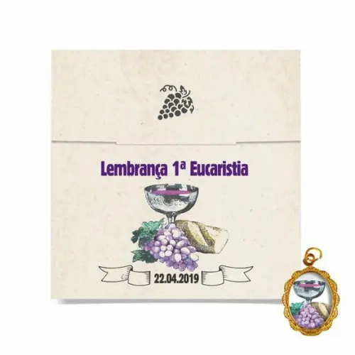 Cartão personalizado 1ª Eucaristia + medalhinha