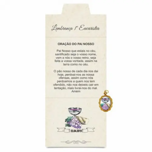 Cartão personalizado 1ª Eucaristia + medalhinha