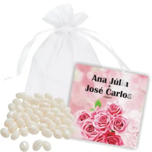 CASAMENTO - SAQUINHO DE ORGANZA + MINI CARTÃO - MOD.03