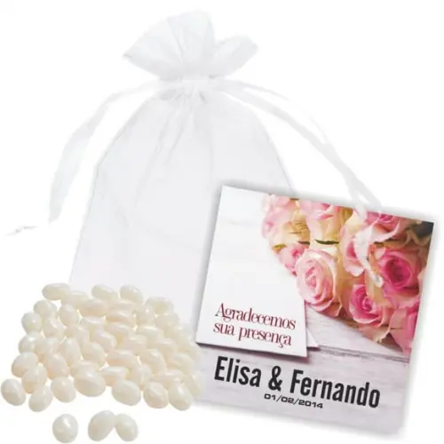 CASAMENTO - SAQUINHO DE ORGANZA + MINI CARTÃO - MOD.06