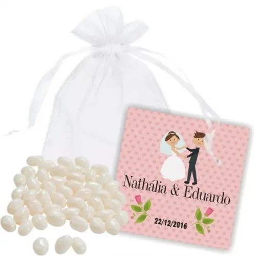 CASAMENTO - SAQUINHO DE ORGANZA + MINI CARTÃO - MOD.07