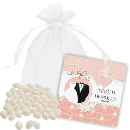 CASAMENTO - SAQUINHO DE ORGANZA + MINI CARTÃO - MOD.05