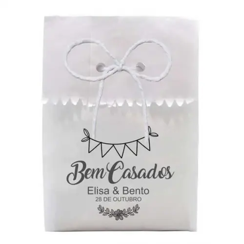 CASAMENTO - SAQUINHO PAPEL PERSONALIZADO. C/ FURO E CORDÃO