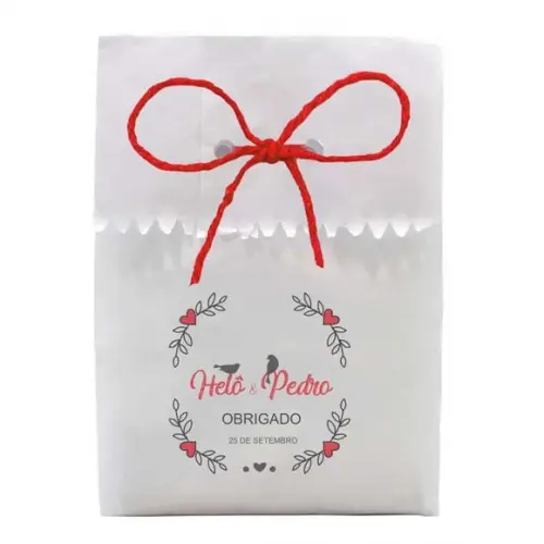 CASAMENTO - SAQUINHO PAPEL PERSONALIZADO. C/ FURO E CORDÃO