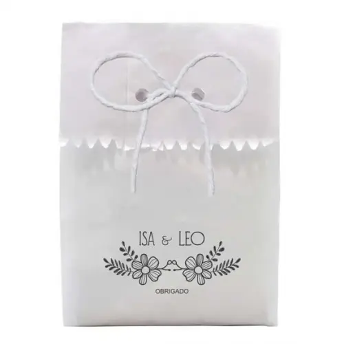CASAMENTO - SAQUINHO PAPEL PERSONALIZADO. C/ FURO E CORDÃO