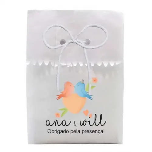 CASAMENTO - SAQUINHO PAPEL PERSONALIZADO. C/ FURO E CORDÃO
