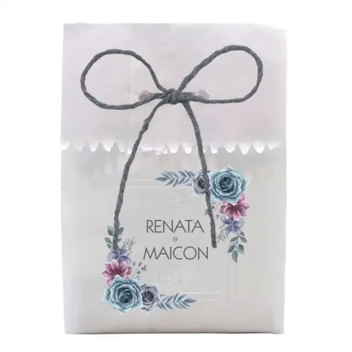 CASAMENTO - SAQUINHO PAPEL PERSONALIZADO. C/ FURO E CORDÃO