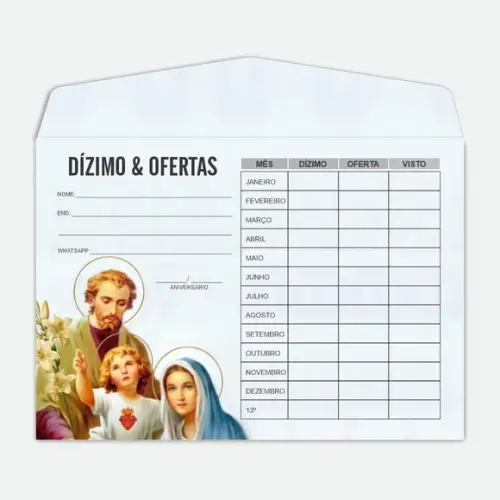 Envelope Dízimo Personalizado, Colorido.