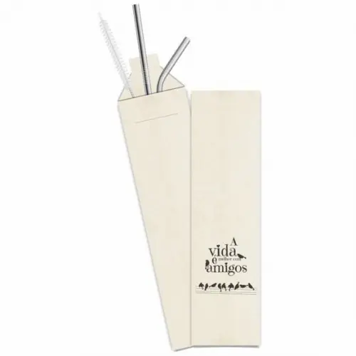 Kit Canudo Inox c/ 3 Pçs + Embalagem Personalizados