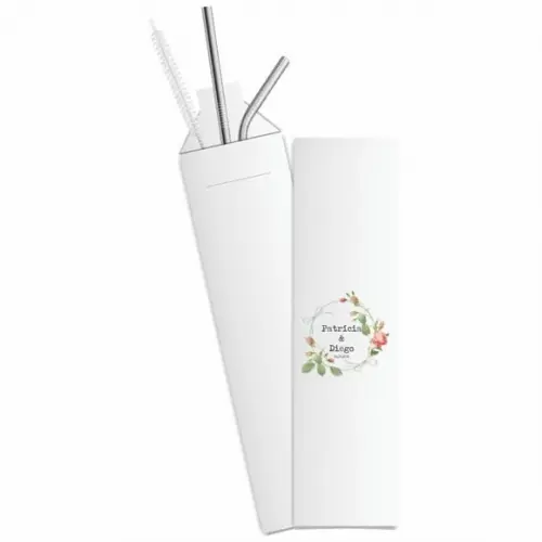 Kit Canudo Inox c/ 3 Pçs + Embalagem Personalizados
