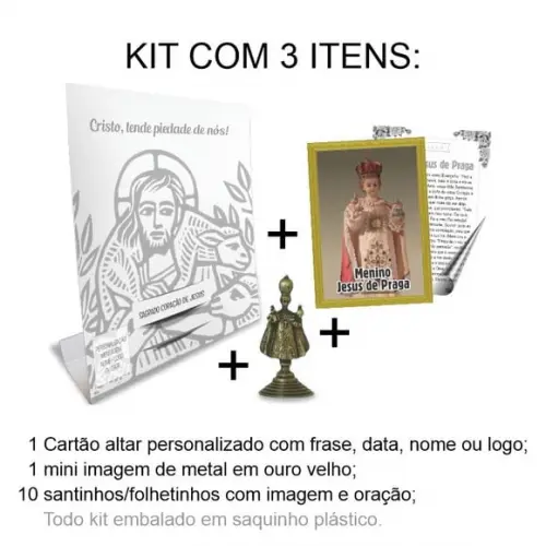 Kit Cartão Altar + Imagem do Menino Jesus de Praga, M2