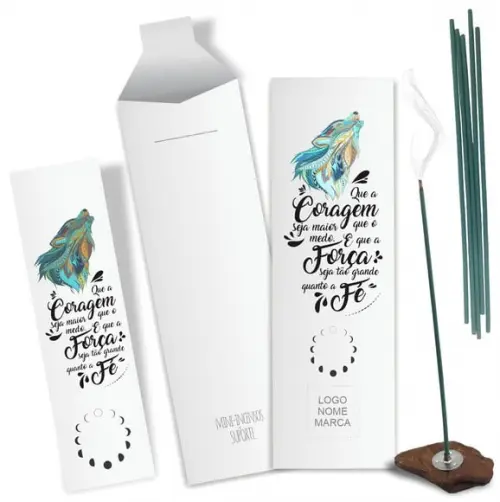 Kit Incenso Personalizado Coragem. Pacote c/ 24un