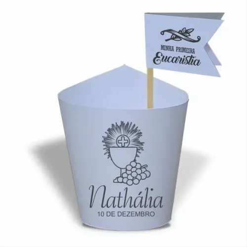 Rótulo mini suculenta + tag bandeira + palito. Eucaristia
