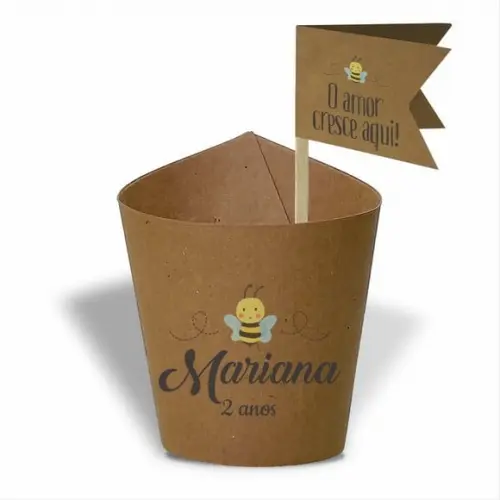 Rótulo mini suculenta + tag bandeirinha + palito. Infantil