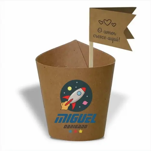 Rótulo mini suculenta + tag bandeirinha + palito. Infantil