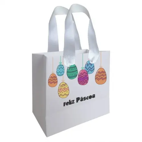 Sacolinha com Alça, Feliz Páscoa, Personalizada. Mod.01.
