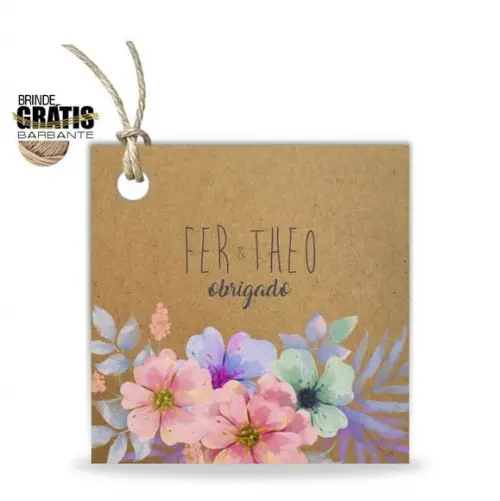 Tag casamento quadrada floral