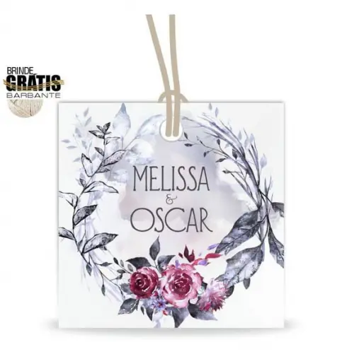 Tag casamento quadrada floral
