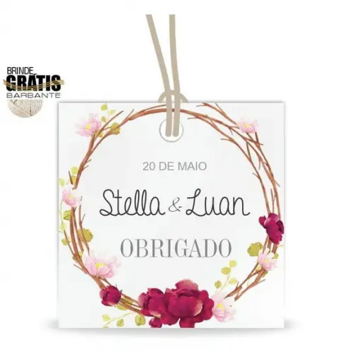 Tag casamento quadrada floral