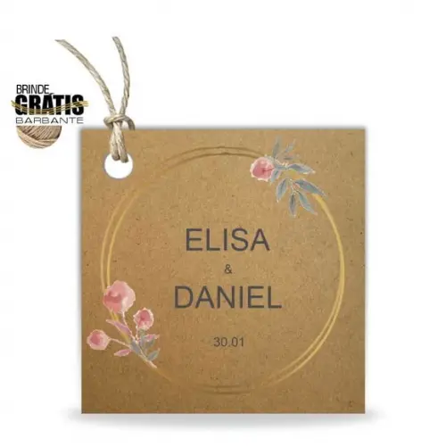 Tag casamento quadrada floral