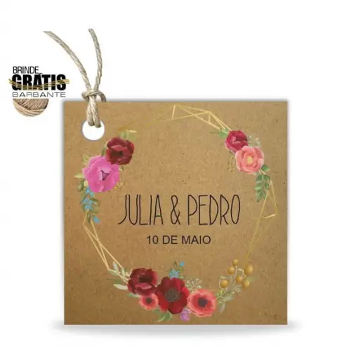 Tag casamento quadrada floral