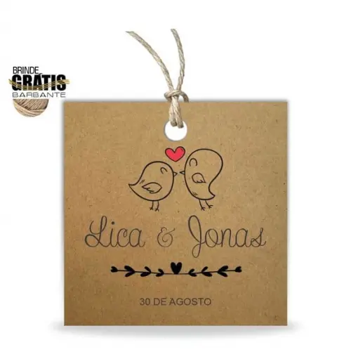 Tag casamento quadrada passarinhos