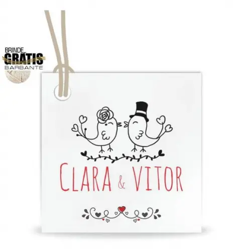 Tag casamento quadrada passarinhos