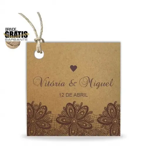 Tag casamento quadrada renda