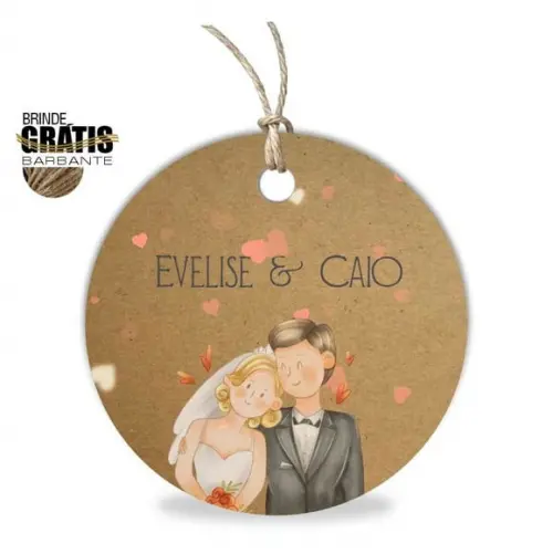 Tag casamento redonda noivinhos
