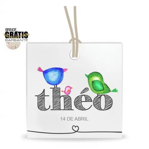 Tag infantil quadrada passarinhos