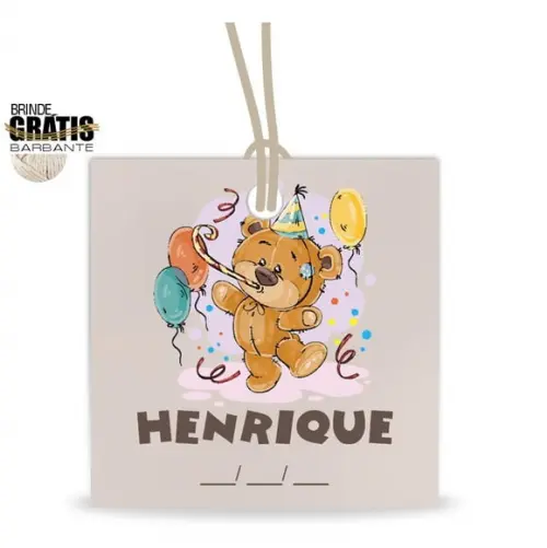 Tag infantil quadrada ursinho