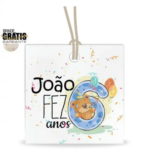 Tag infantil quadrada ursinho