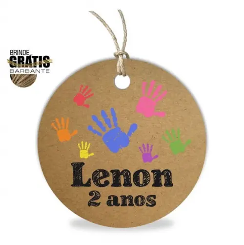 Tag infantil redonda mãos tinta