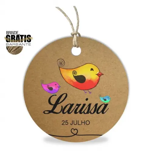 Tag infantil redonda passarinhos
