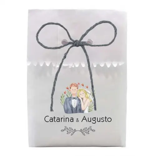 CASAMENTO - SAQUINHO PAPEL PERSONALIZADO. C/ FURO E CORDÃO