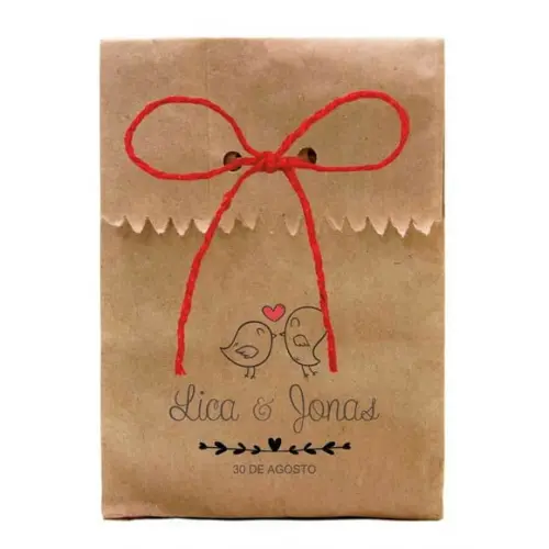 CASAMENTO - SAQUINHO PAPEL PERSONALIZADO. C/ FURO E CORDÃO
