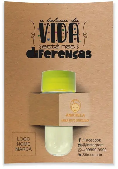 Kit argila facial personalizado, Diferenças. Cor amarela.