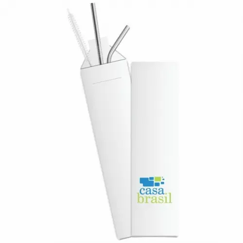 Kit Canudo Inox c/ 3 Pçs + Embalagem Personalizados