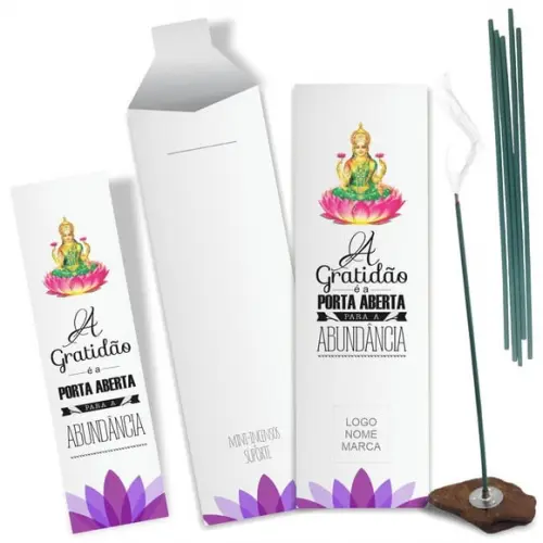 Kit Incenso Personalizado Abundância. Pacote c/ 24un