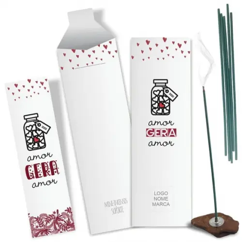 Kit Incenso Personalizado Amor Gera. Pacote c/ 24un