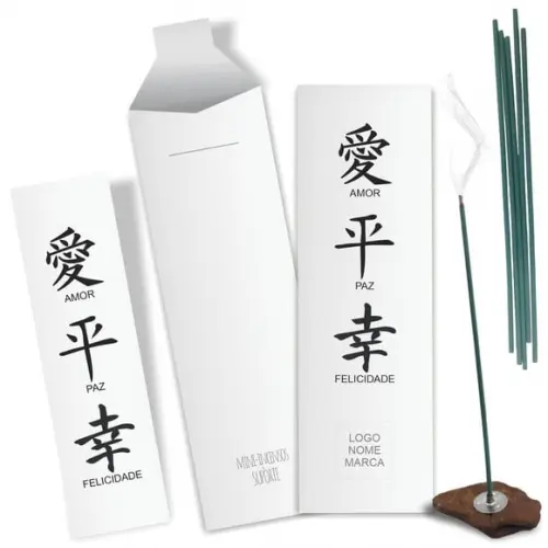 Kit Incenso Personalizado Amor. Paz. Felicidade. Pc. c/ 24un