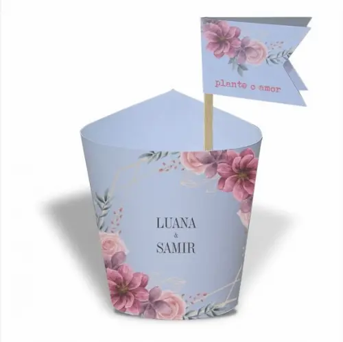 Rótulo mini suculenta + tag bandeira + palito. Casamento