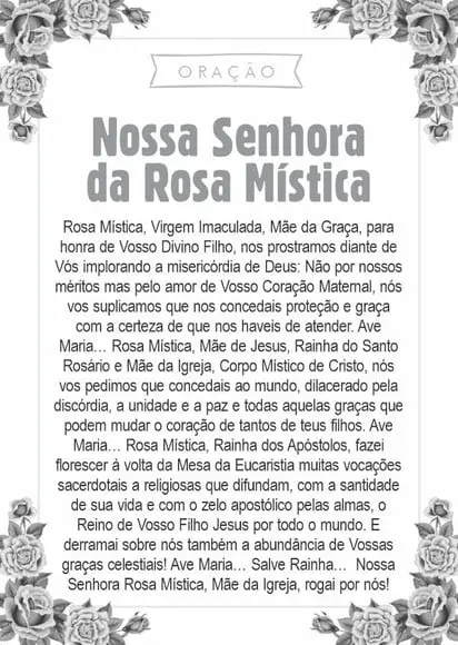 Santinho Nossa Senhora da Rosa Mística. Pcte c/ 250 Unids