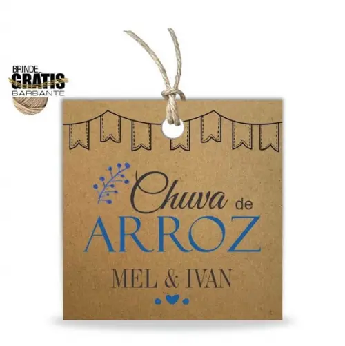 Tag casamento quadrada chuva de arroz