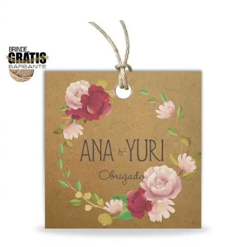 Tag casamento quadrada floral