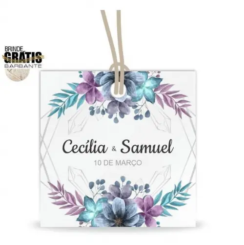 Tag casamento quadrada floral