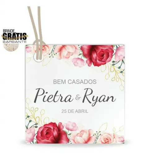Tag casamento quadrada floral